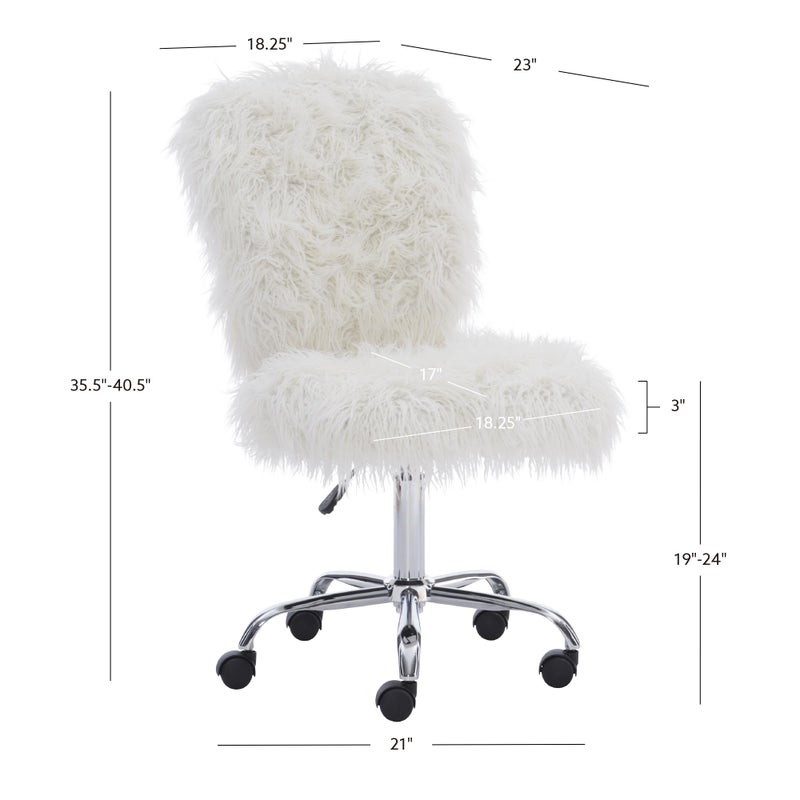 Linon كرسي مكتب بدون ذراعين من لينون كورا بفرو صناعي، أبيض - Image 2